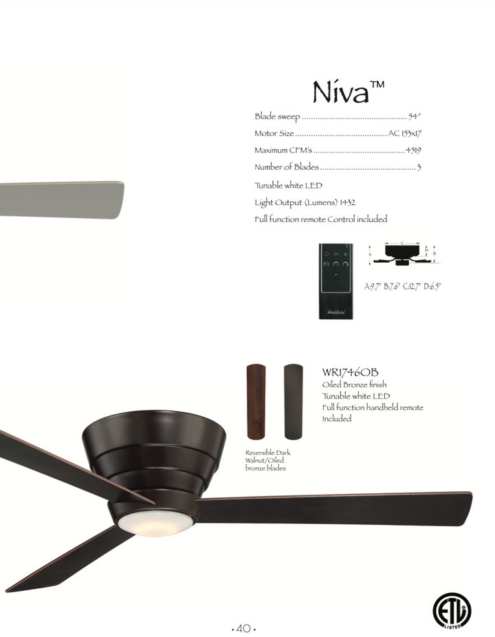 Wind River Niva 54" Flushmount Ceiling Fan with CCT 17W LED and Remote