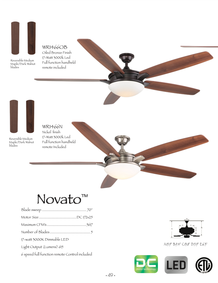 Wind River Novato 70" DC Ceiling Fan with 17W LED and Remote