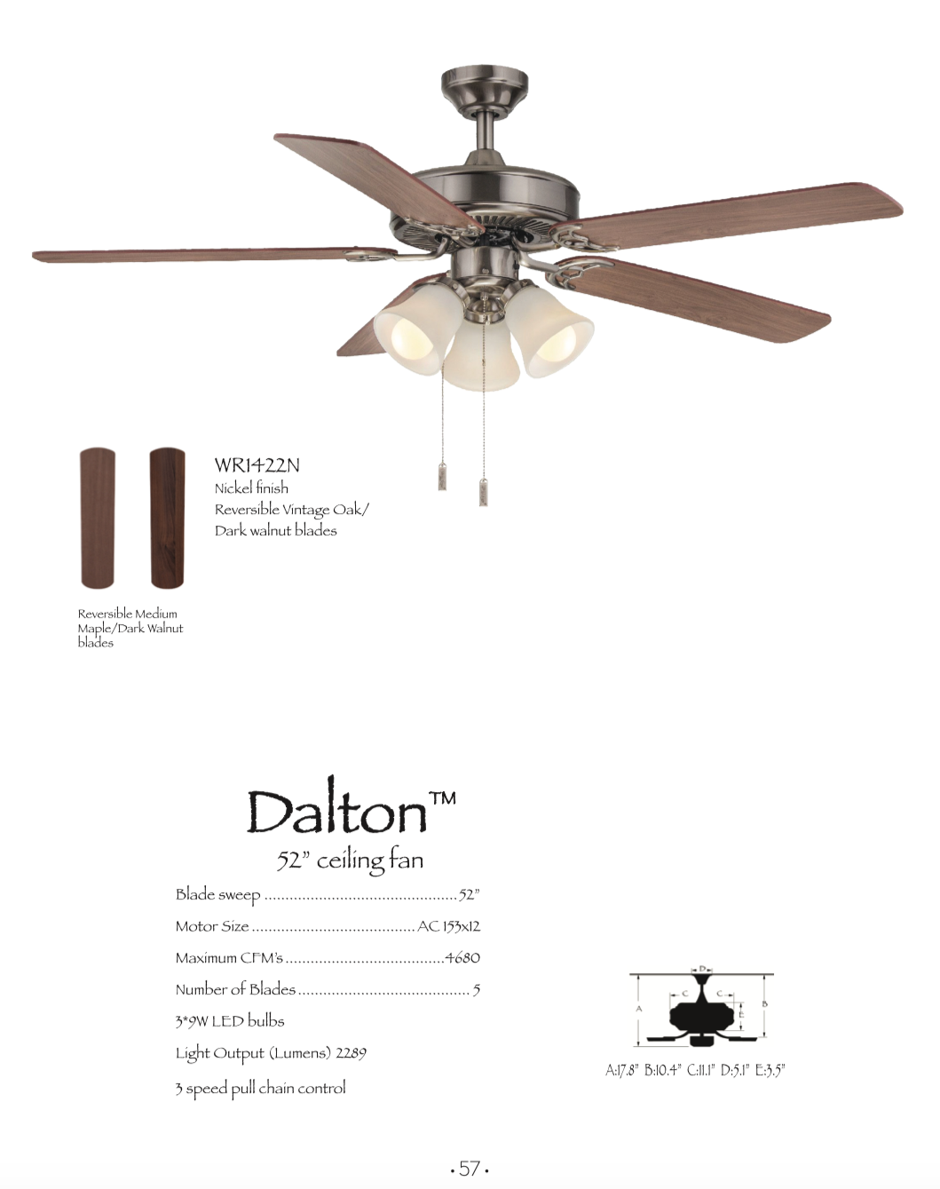 Wind River Dalton 52" 3 Light Pull Chain Ceiling Fan with 39W LED