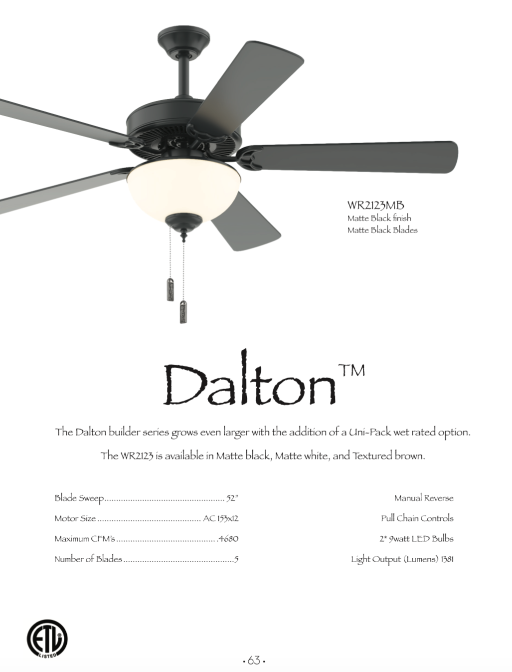 Wind River Dalton 52" Outdoor Pull Chain AC Ceiling Fan with 18W LED