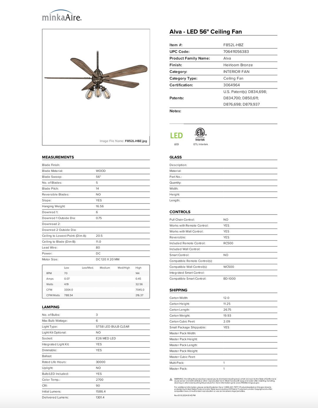 Minka Aire Alva 56"Ceiling Fan with 18W LED and Remote