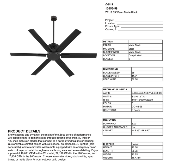 Quorum Zeus Smart Indoor/Outdoor LED Patio Fan