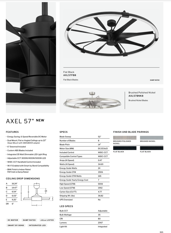 Craftmade Axel 57" DC Ceiling Fan with 35W LED and Remote