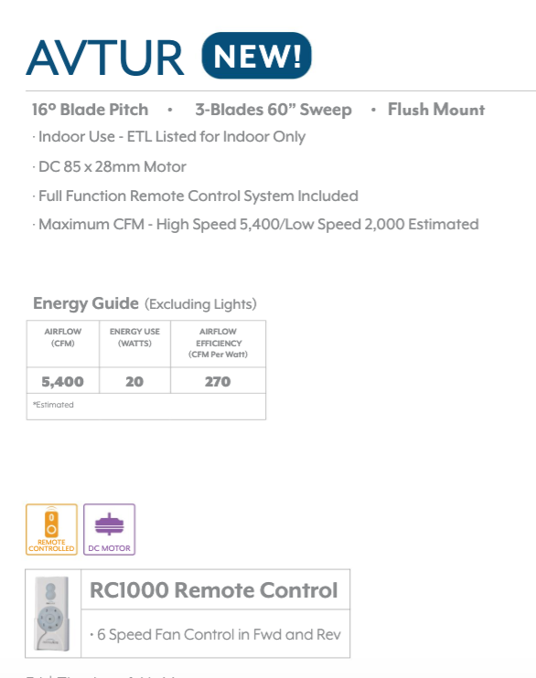 Minka Aire Avtur 60" DC Flushmount Ceiling Fan with Remote