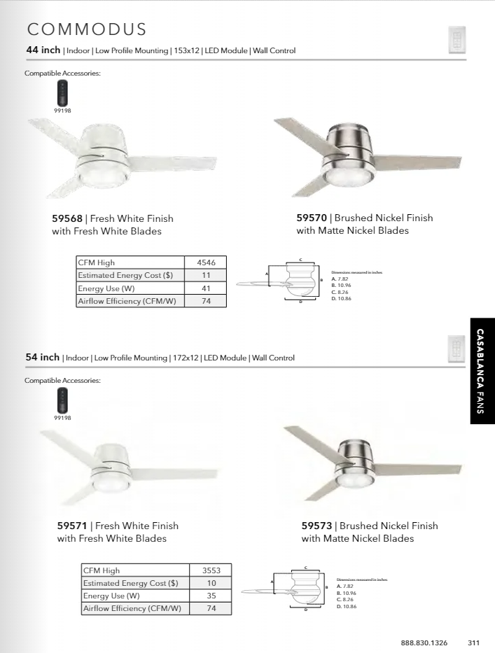 Casablanca Commodus Indoor Flushmount Ceiling Fan with 24W LED and Wall Control