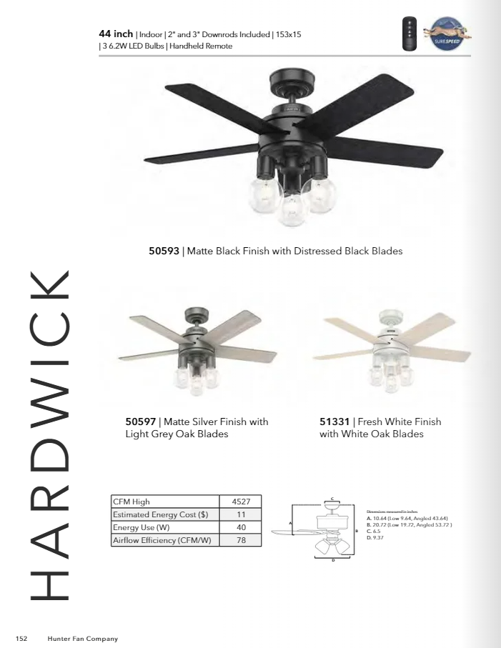 Hunter Fan Hardwick Ceiling Fan with 18W LED and Remote