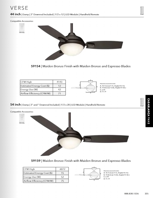 Casablanca Verse Outdoor Ceiling Fan with 16W LED and Remote in Maiden Bronze