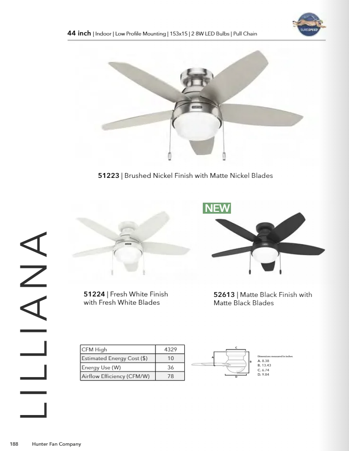 Hunter Fan Lilliana Flushmount Pull Chain Ceiling Fan with 14W LED