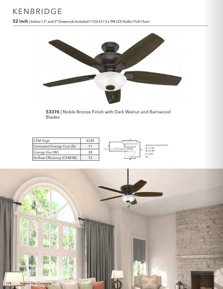 Hunter Fan Kenbridge 52" Pull Chain Ceiling Fan with 27W LED in Noble Bronze