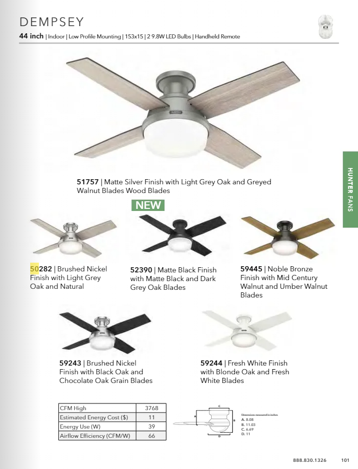 Hunter Fan Dempsey 44" Flushmount Ceiling Fan with 19W LED and Remote