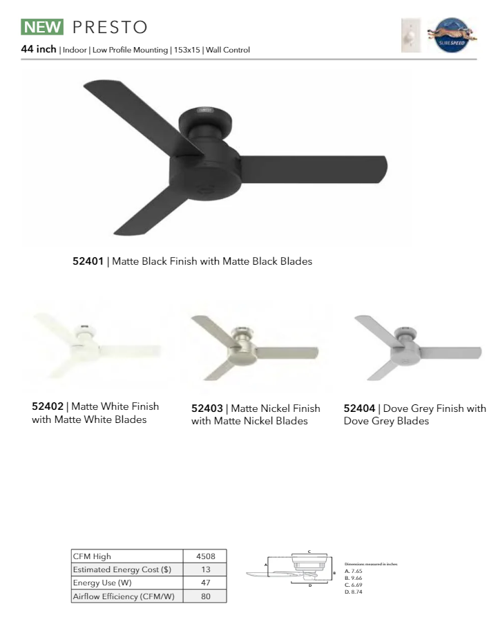 Hunter Fan Presto Flushmount Ceiling Fan with Wall Control