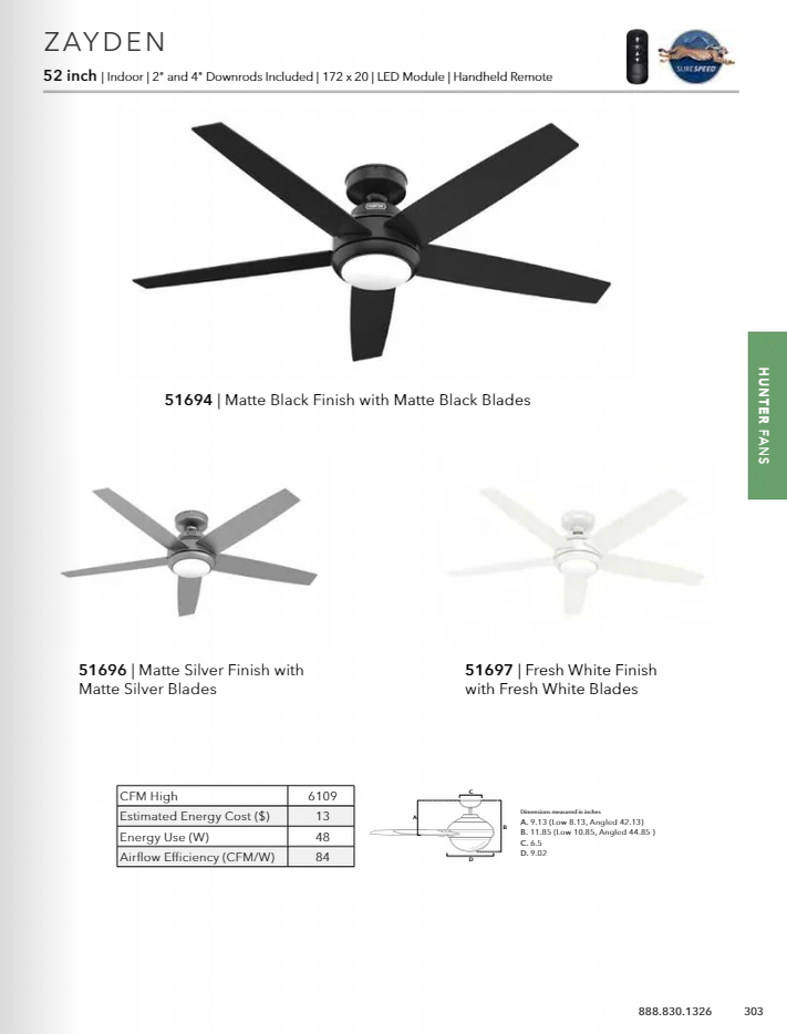 Hunter Fan Zayden 52" Indoor Ceiling Fan with LED and Remote