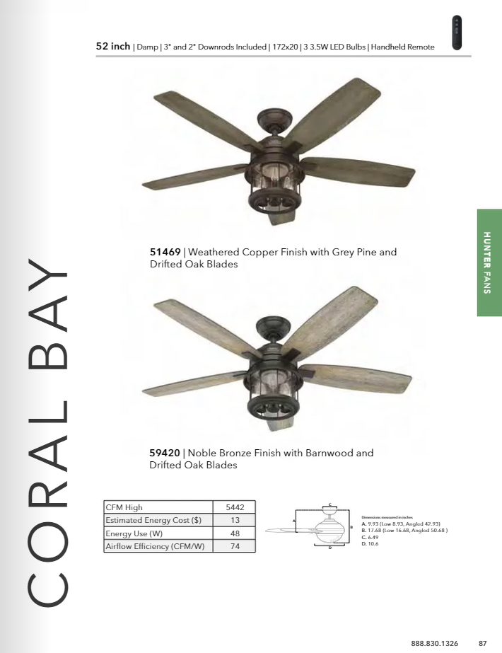 Hunter Fan Coral Bay 52" Indoor/Outdoor Ceiling Fan with 10W LED and Remote