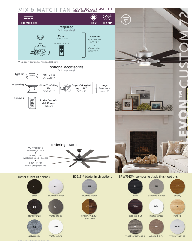 Fanimation 72" Levon DC Indoor/Outdoor Mix & Match Ceiling Fan with Remote Control