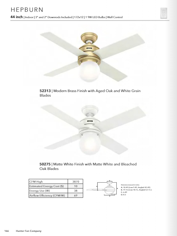 Hunter Fan Hepburn Ceiling Fan with 9W LED and Wall Control