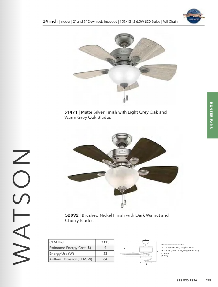 Hunter Fan Watson 34" Indoor Pull Chain Ceiling Fan with 13W LED