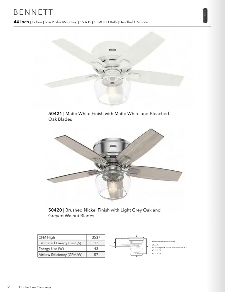 Hunter Fan Bennett Flushmount Ceiling Fan with 5W LED and Remote