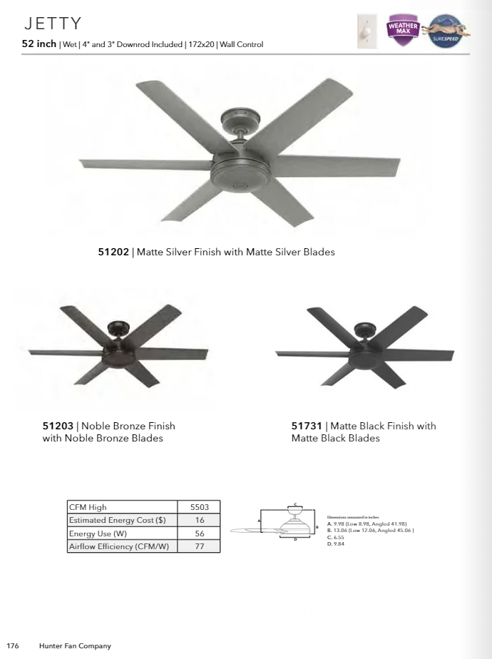 Hunter Fan Jetty 52" Outdoor Ceiling Fan with Wall Control