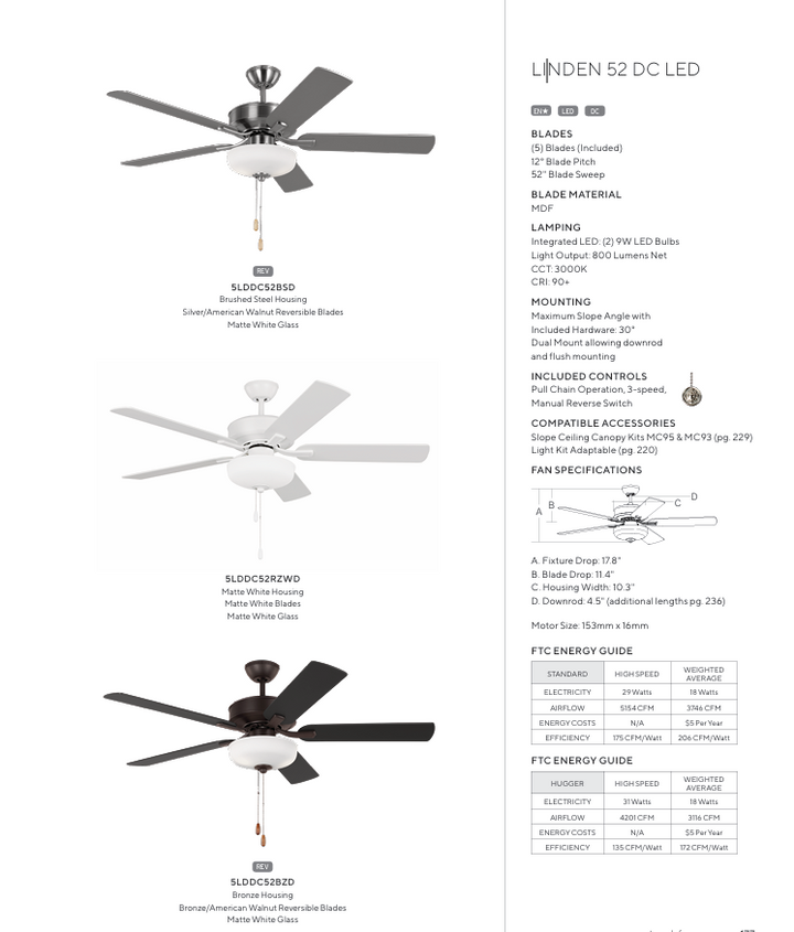 Generation Lighting Linden 52'' Pull Chain DC Ceiling Fan with 9W LED Light