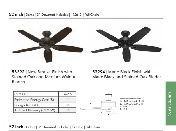 Hunter Fan Builder Elite 52" Outdoor Pull Chain Ceiling Fan