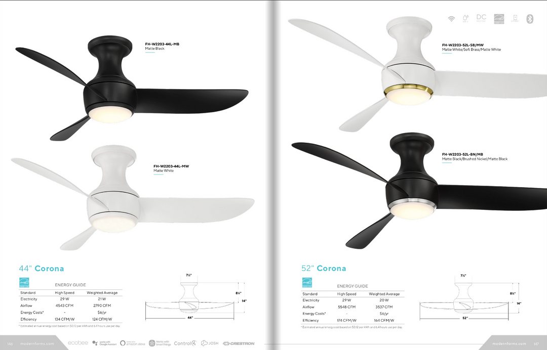 Modern Forms Fan Corona Smart Outdoor DC Flushmount Ceiling Fan with 19.5W CCT LED and Remote