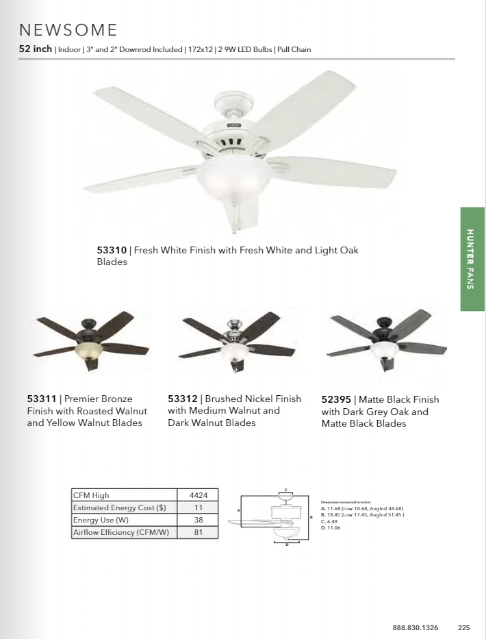 Hunter Fan Newsome 52" Indoor Pull Chain Ceiling Fan with 18W LED