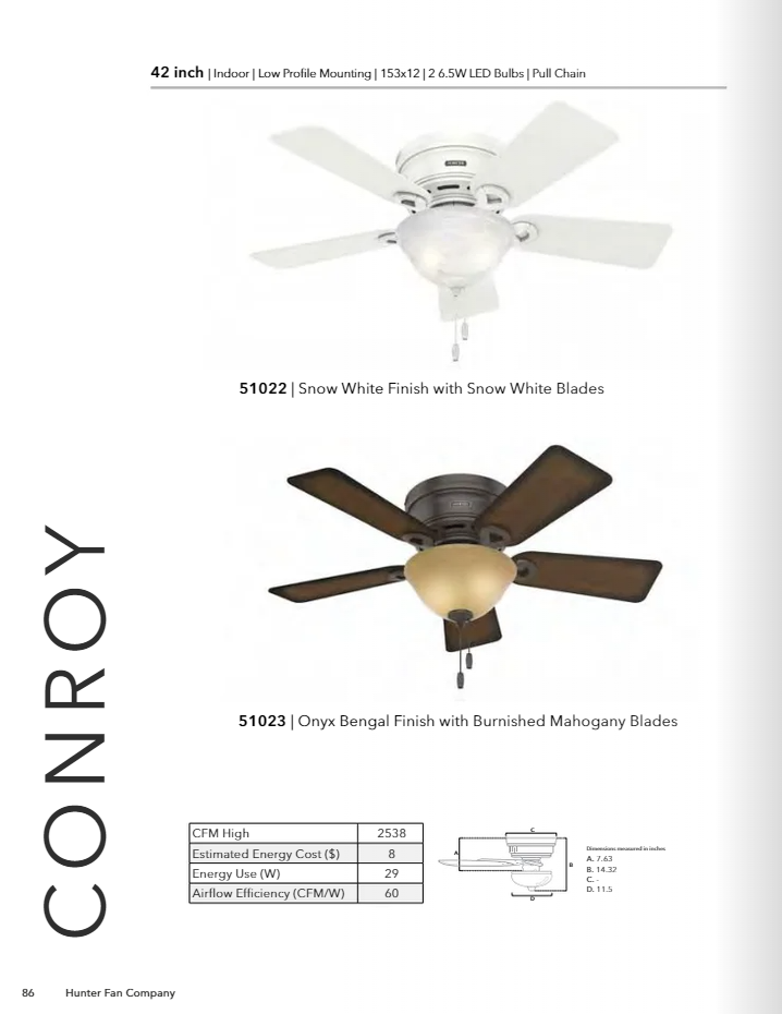 Hunter Fan Conroy 42" Flushmount Pull Chain Ceiling Fan with 18W LED