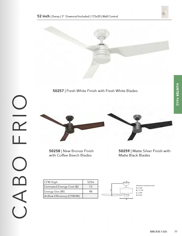 Hunter Fan Cabo Frio 52" Indoor/Outdoor Ceiling Fan with Wall Control