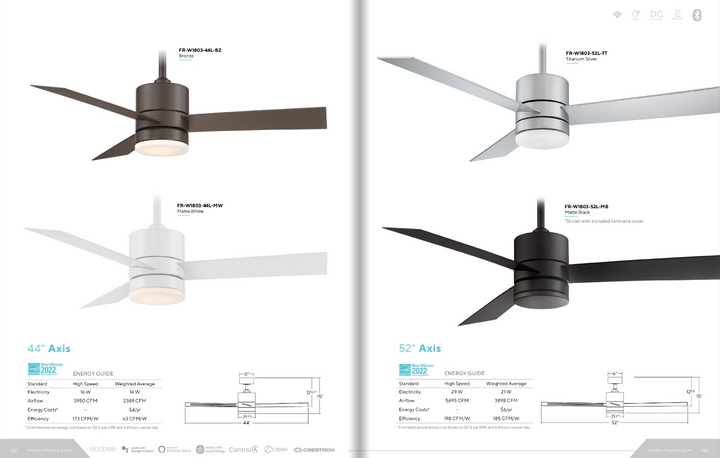 Modern Forms Fan Axis Smart Outdoor DC Ceiling Fan with 19.5W CCT LED and Remote