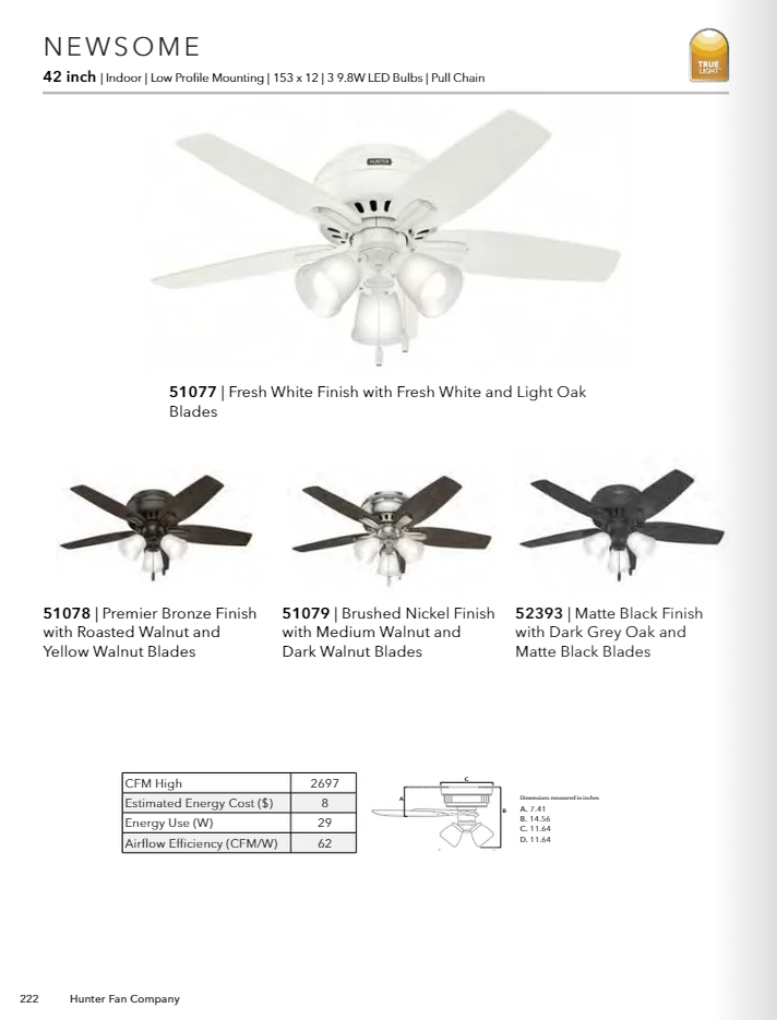 Hunter Fan Newsome 42" Flushmount Pull Chain Ceiling Fan with 27W LED