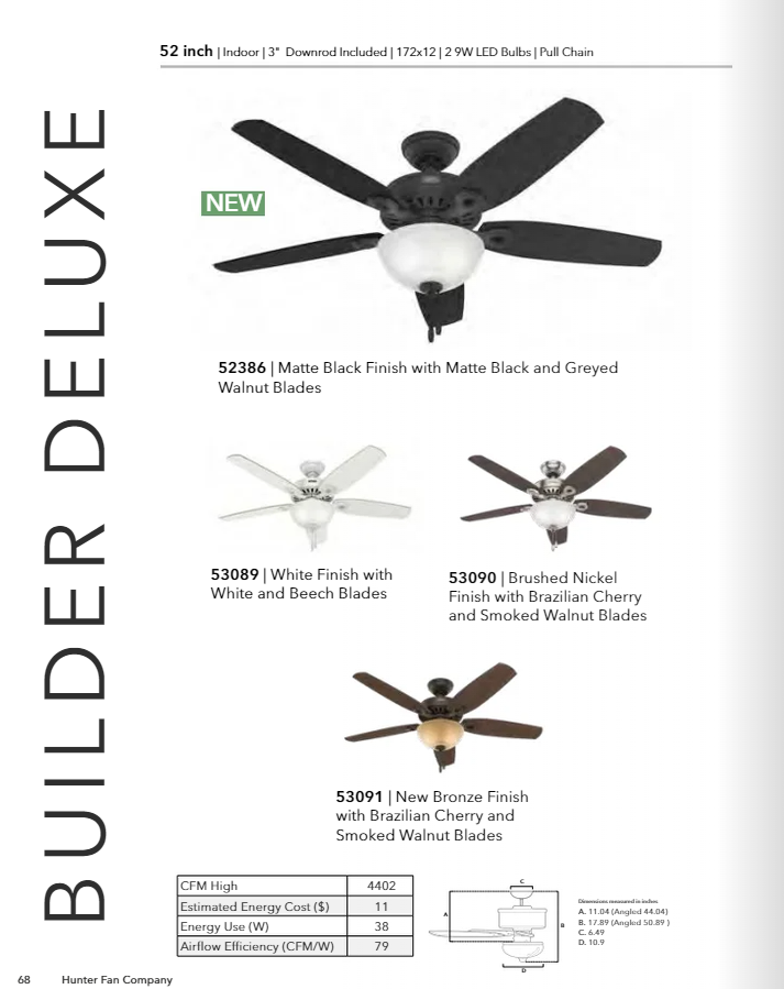 Hunter Fan Builder Deluxe 52" Indoor Pull Chain Ceiling Fan with 9W LED