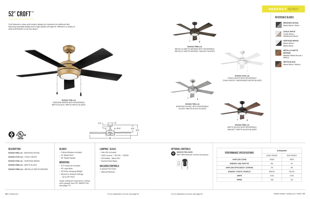 Hinkley Fan Croft 16W LED Pull Chain Ceiling Fan