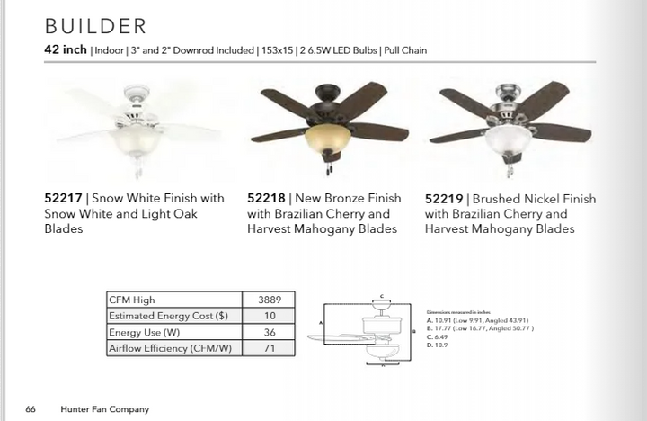 Hunter Fan Builder 42" Pull Chain Ceiling Fan with 14W LED