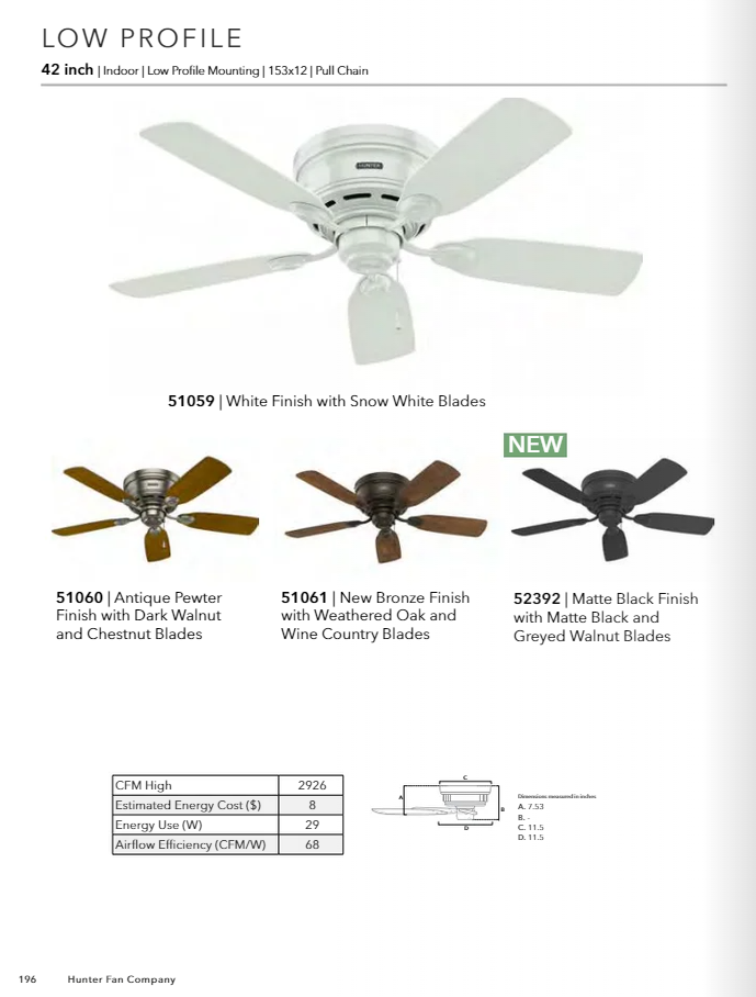 Hunter Fan Low Profile IV 42" Indoor Flushmount Pull Chain Ceiling Fan