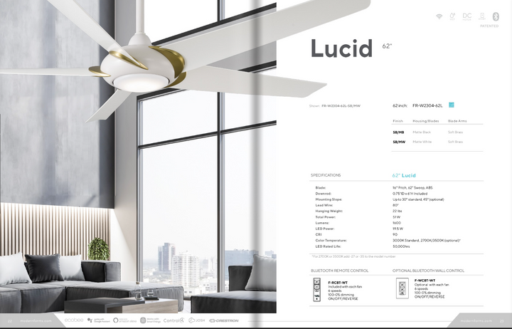 Modern Forms Fan Lucid 62" Smart Outdoor DC Ceiling Fan with 19.5W CCT LED and Remote