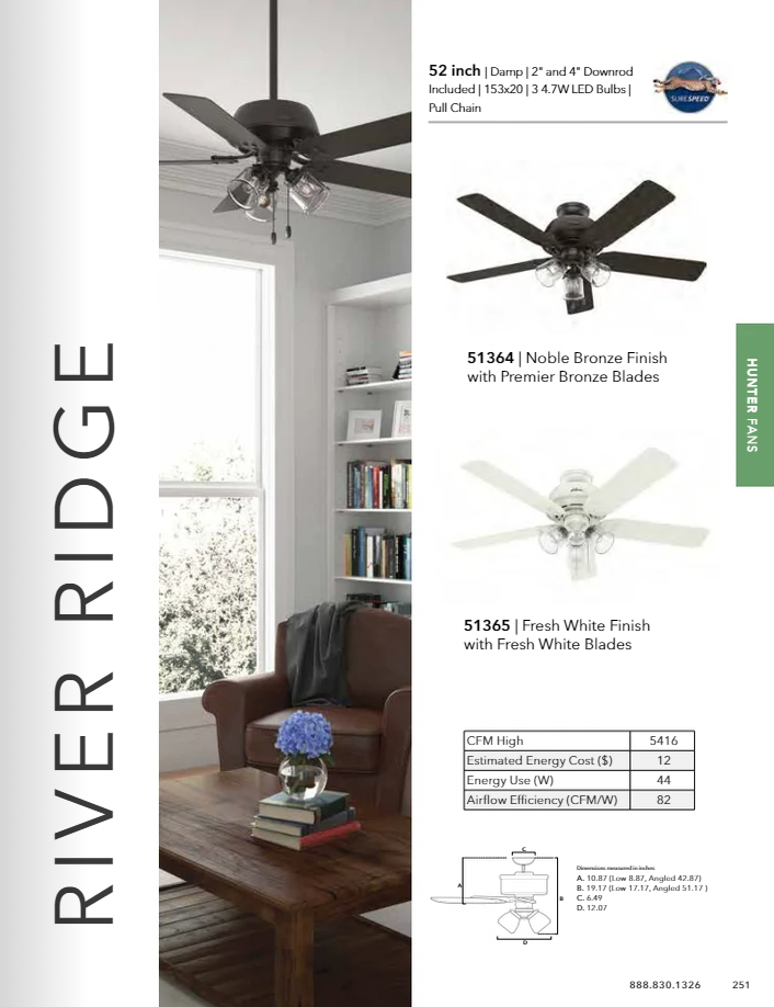 Hunter Fan River Ridge 52" Indoor/Outdoor Pull Chain Ceiling Fan with 14W