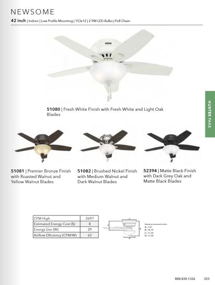 Hunter Fan Newsome Flushmount Pull Chain Ceiling Fan with 18W LED