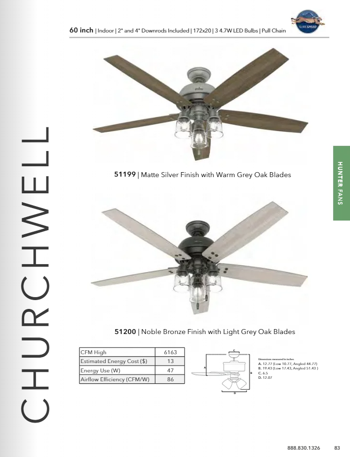 Hunter Fan Churchwell 60" Pull Chain Ceiling Fan with 13W LED