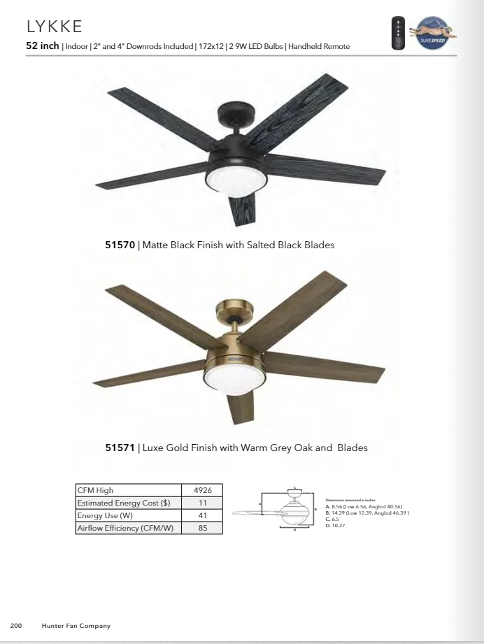 Hunter Fan Lykke 52" Indoor Ceiling Fan with 18W LED and Remote