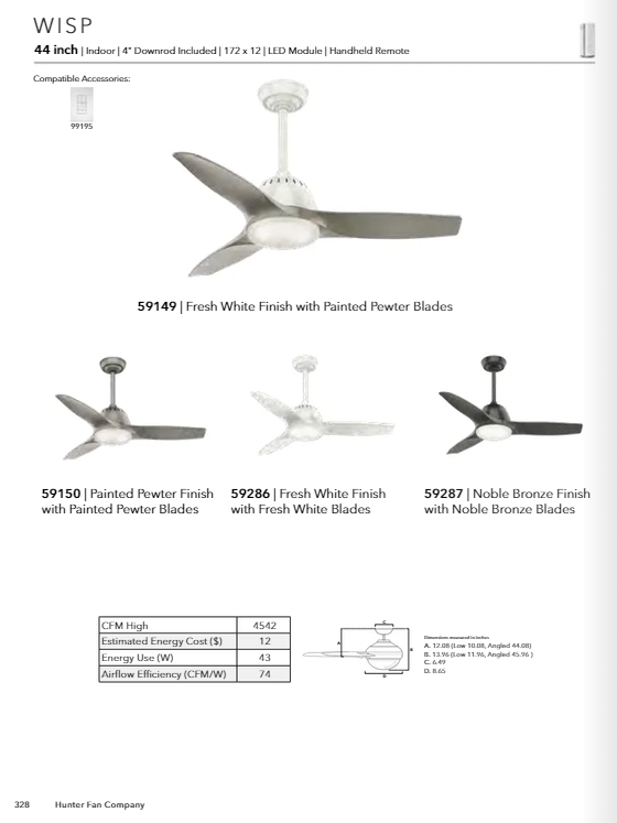 Casablanca Wisp Indoor Ceiling Fan with 18W LED and Remote