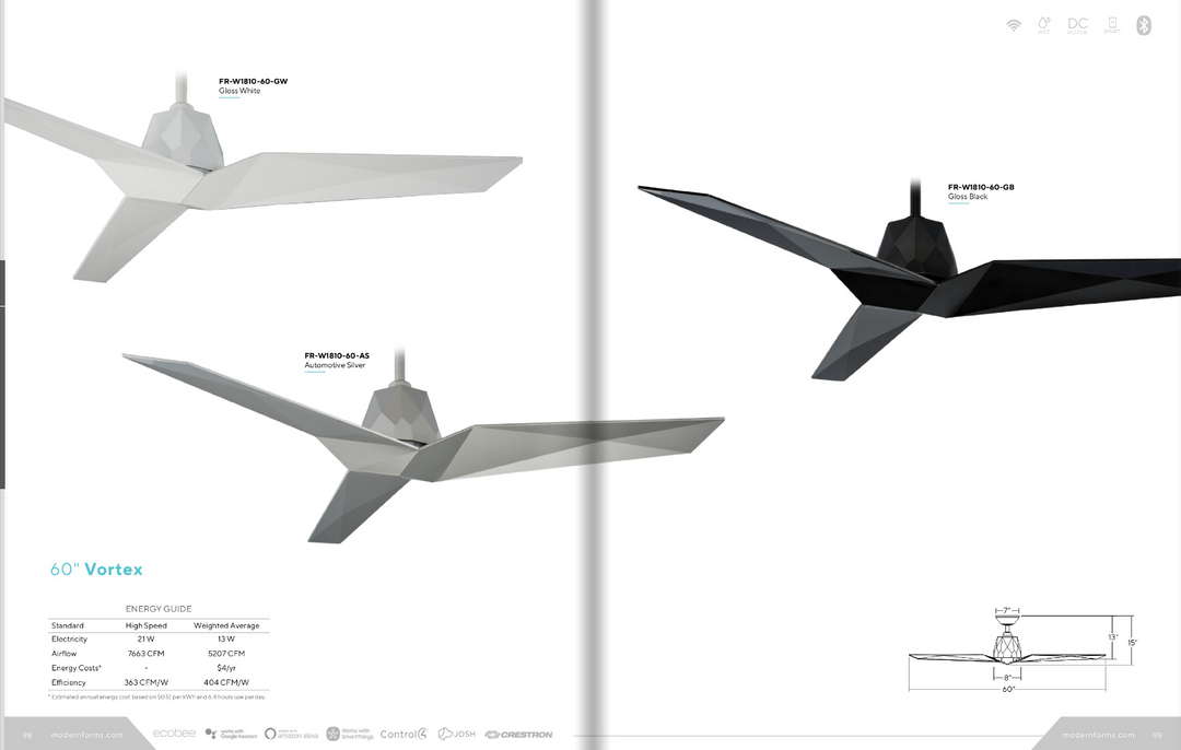 Modern Forms Fan Vortex 60" Smart Outdoor DC Ceiling Fan with Remote