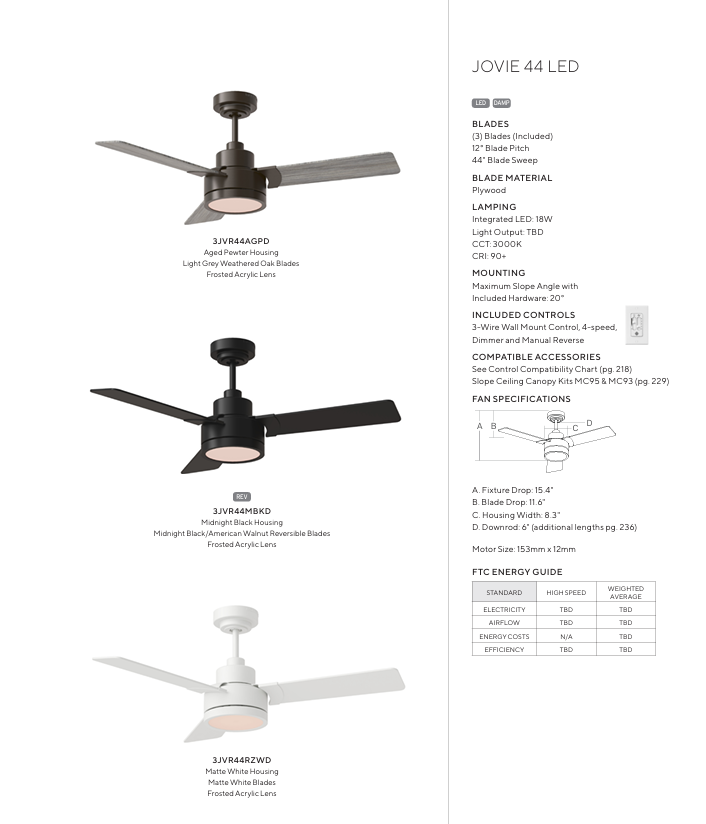 Generation Lighting Jovie Indoor/Outdoor LED Ceiling Fan with 18W LED Light and Wall Control