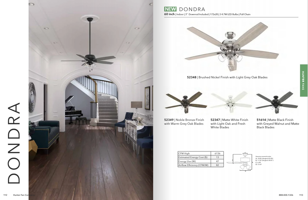 Hunter Fan Dondra 60" Pull Chain Ceiling Fan with 13W LED