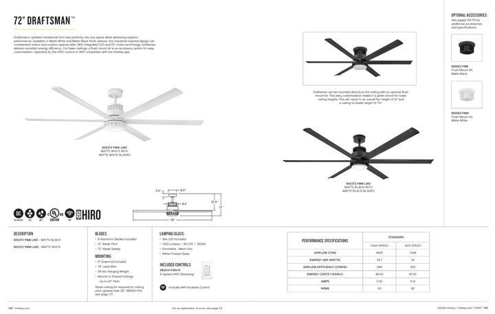 Hinkley Fan Draftsman Smart Outdoor DC 16W LED Ceiling Fan with Hiro Control