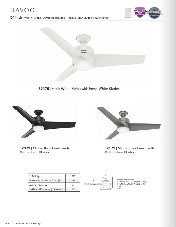 Hunter Fan Havoc 54" Indoor/Outdoor Ceiling Fan with 18W LED and Wall Control