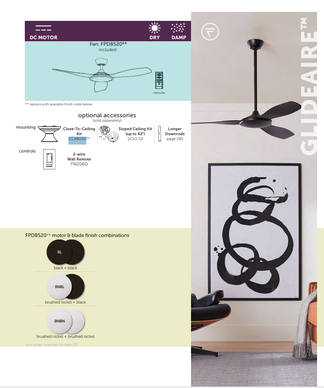 Fanimation GlideAire 52" Indoor/Outdoor DC Ceiling Fan with Remote Control