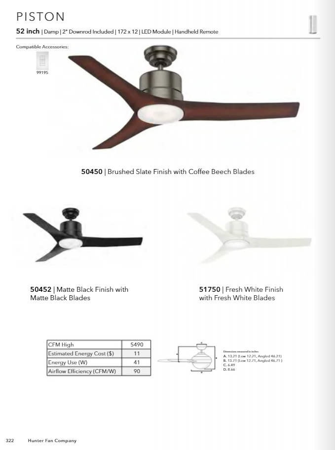 Casablanca Piston 52" Indoor/Outdoor Ceiling Fan with 17W LED and Remote