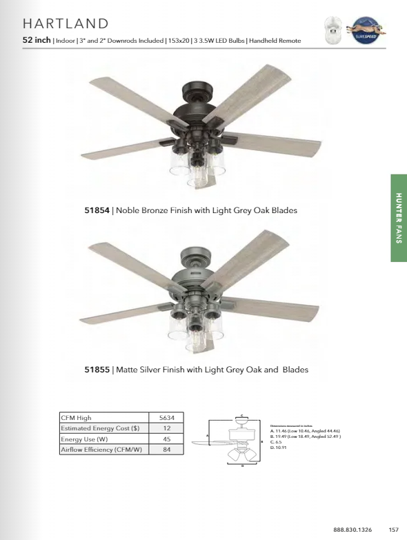 Hunter Fan Hartland 52" Ceiling Fan with 10W LED and Remote