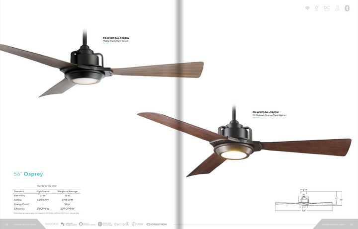 Modern Forms Fan Osprey 56" Smart Outdoor DC Ceiling Fan with 13W CCT LED and Remote