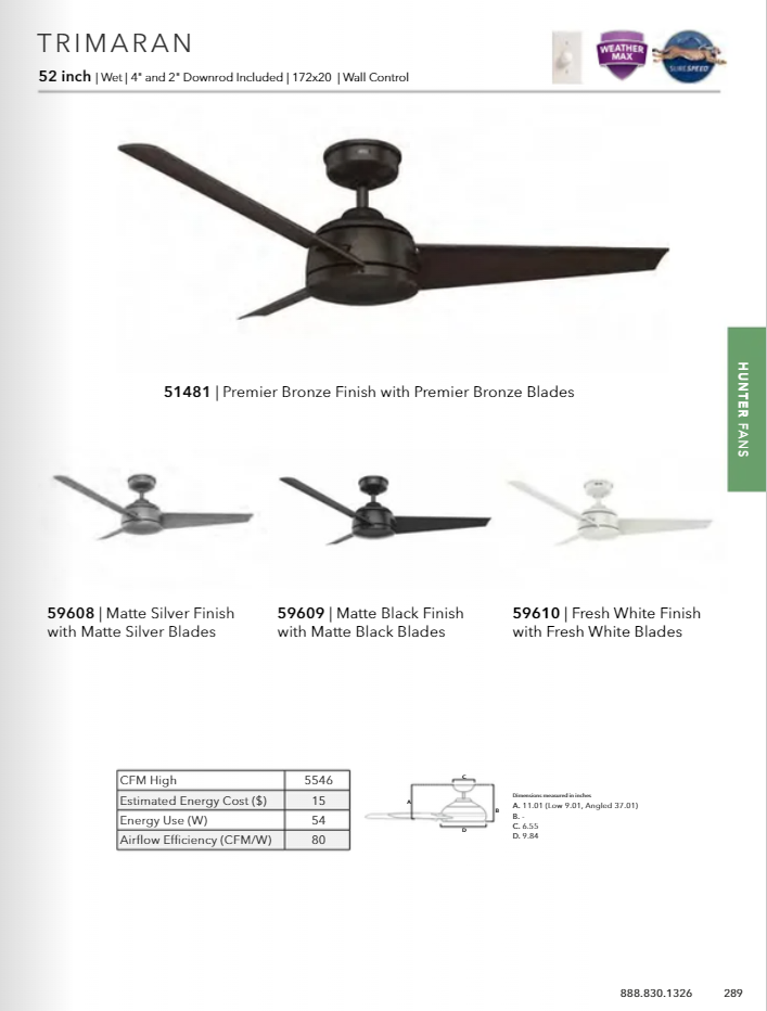 Hunter Fan Trimaran 52" Outdoor Ceiling Fan with Wall Control